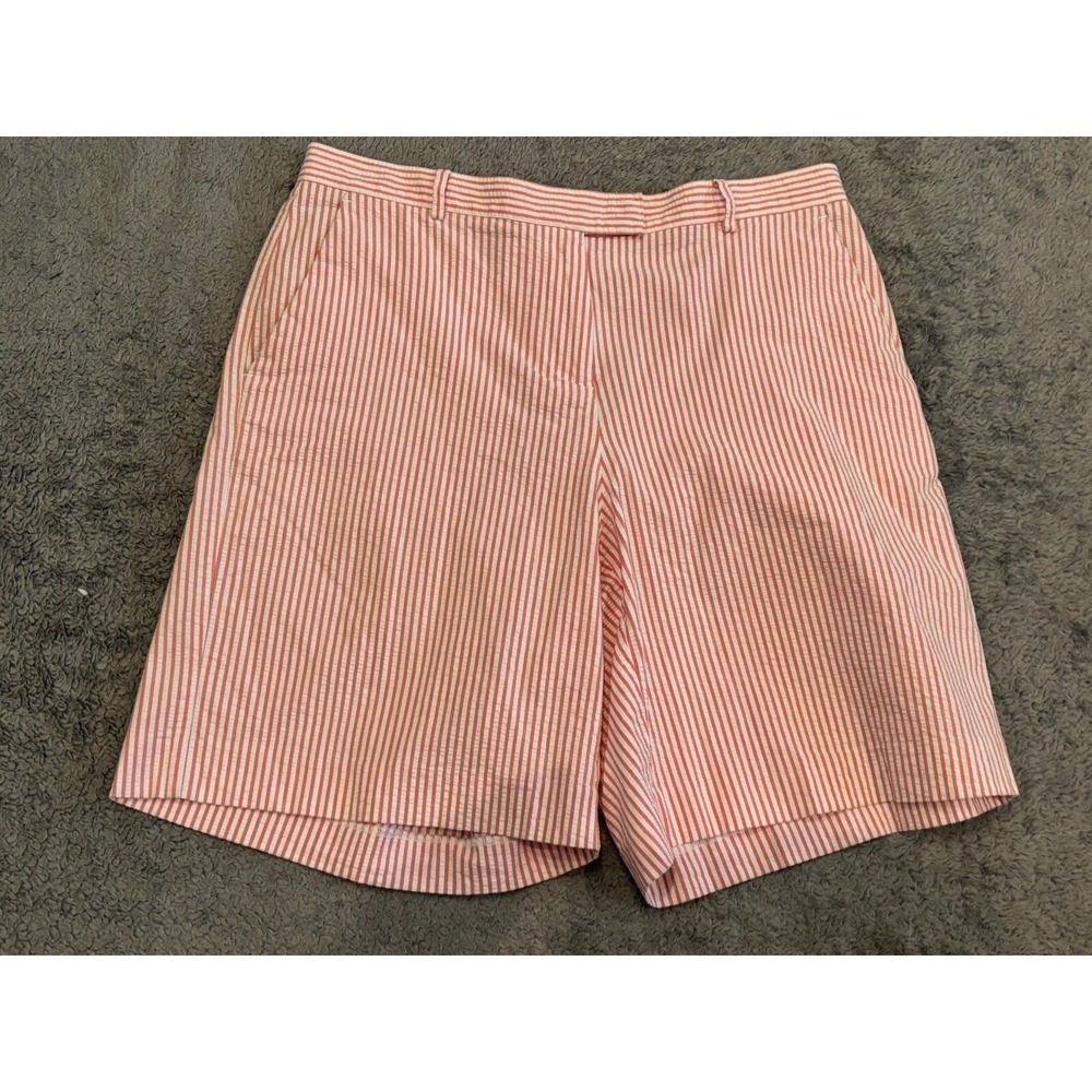Liz Claiborne Bermuda Shorts Womens 10 Tabitha Striped Seersucker Coral White